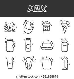 Milk flat icons set