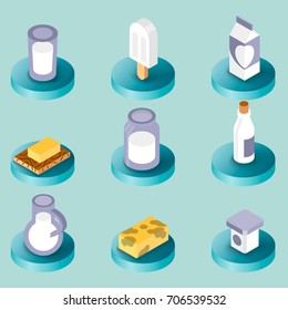Milk flat isometric icons