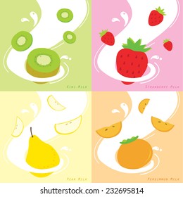 Milk Flavor Kiwi Strawberry Persimmon Pear Vector