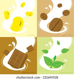 Milk Flavor Soy Coffee Chocolate GreenteaVector