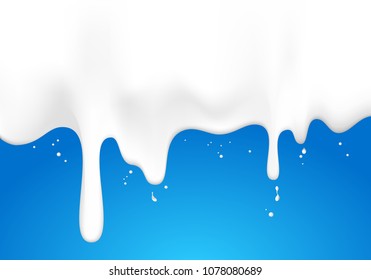 Milk flowed and dripping on a blue background, Vector illustration and design.