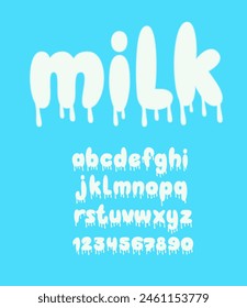 Milk Flowing Font. Liquid Drink Beverage Alphabet. Milky Dairy Abc Typography.