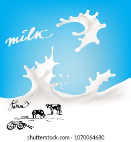 the milk flowing, in motion, splashing milk isolated vector
