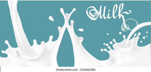 
the milk flowing, in motion, splashing milk isolated vector
