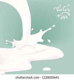 the milk flowing, in motion, splashing milk isolated vector