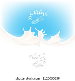 the milk flowing, in motion, splashing milk isolated vector