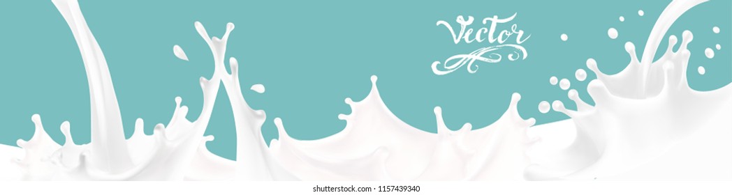 the milk flowing, in motion, splashing milk isolated vector