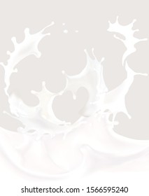 the milk flowing, in motion, splashing milk isolated vector