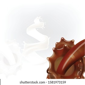 the milk flowing, in motion, splashing milk isolated vector  chocolate caramel cocoa