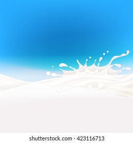 the milk flowing, in motion, splashing,  isolated vector