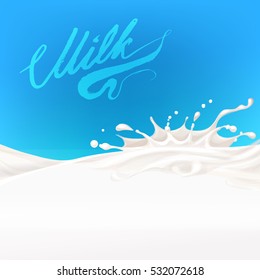 the milk flowing, in motion, splashing milk isolated vector