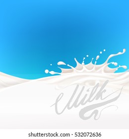 the milk flowing, in motion, splashing milk isolated vector