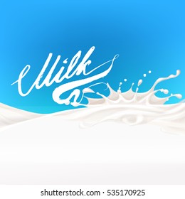 the milk flowing, in motion, splashing milk isolated vector