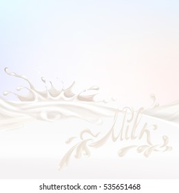 the milk flowing, in motion, splashing milk isolated vector