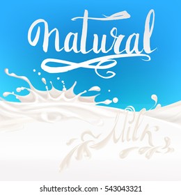 the milk flowing, in motion, splashing milk isolated vector