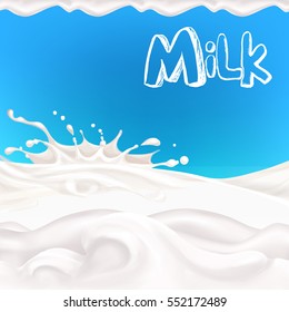 the milk flowing, in motion, splashing milk isolated vector