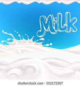 the milk flowing, in motion, splashing milk isolated vector