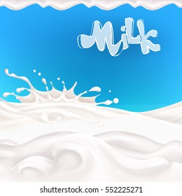 the milk flowing, in motion, splashing milk isolated vector lettering