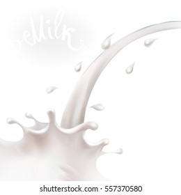 the milk flowing, in motion, splashing milk isolated vector