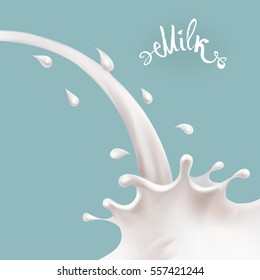 the milk flowing, in motion, splashing milk isolated vector