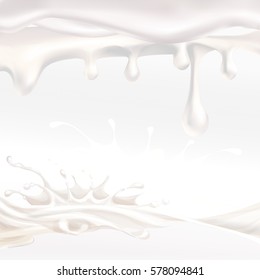 the milk flowing, in motion, splashing milk isolated vector