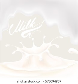 the milk flowing, in motion, splashing milk isolated vector