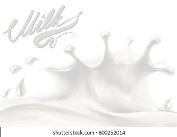 the milk flowing, in motion, splashing milk isolated vector