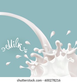 the milk flowing, in motion, splashing milk isolated vector