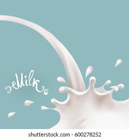 the milk flowing, in motion, splashing milk isolated vector