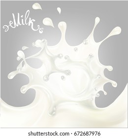 the milk flowing, in motion, splashing milk isolated vector