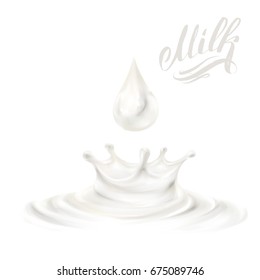 the milk flowing, in motion, splashing milk isolated vector