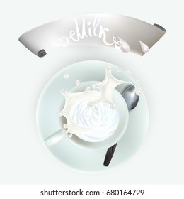 the milk flowing, in motion, splashing milk isolated vector