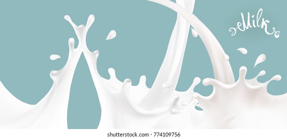 the milk flowing, in motion, splashing milk isolated vector