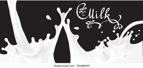 the milk flowing, in motion, splashing milk isolated vector
