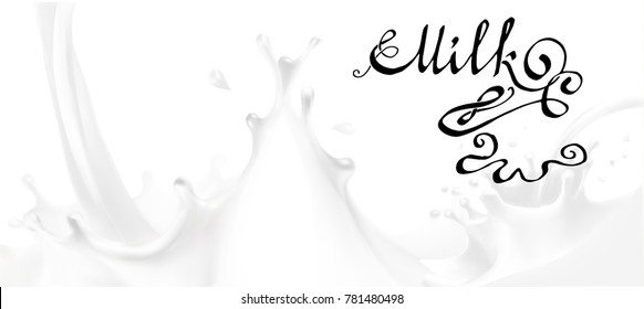 the milk flowing, in motion, splashing milk isolated vector
