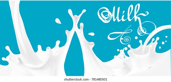 the milk flowing, in motion, splashing milk isolated vector
