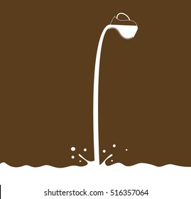 Milk flows from jug on brown background. Milk and chocolate.Vector banner