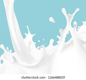 milk flows, in motion, milk splashes isolated vector 3-d visualization