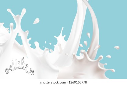 milk flows, in motion, milk splashes isolated vector 3-d visualization
