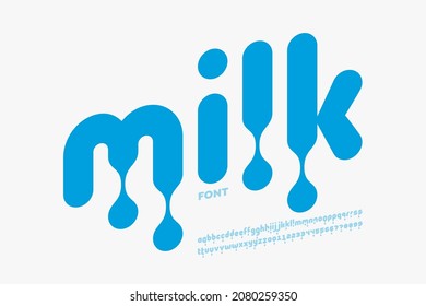 Milk font, dripping style alphabet letters design and numbers vector illustration