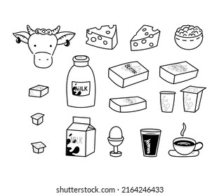 milk food and drink doodle vector set