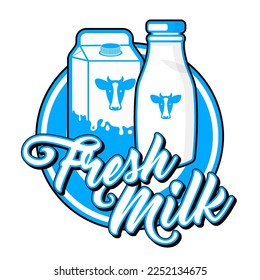 milk food logo brand product cartoon style vector illustration grocery store editable text