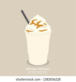 milk frappe with whipping cream and caramel sauce - minimalism