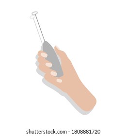 Milk Frother Device. Landing Web Page Header Banner Template Vector. Cartoon Kitchen Electronic Equipment, Utensil Kitchenware, Mixer Machine .For homemade coffee.