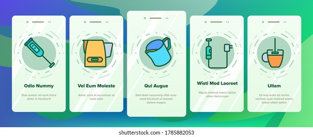 Milk Frother Device Onboarding Mobile App Page Screen Vector. Milk Frother Kitchen Electronic Equipment, Utensil Kitchenware, Mixer Machine Illustrations