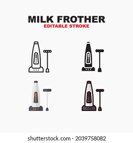 Milk Frother icon symbol set of outline, solid, flat and filled outline style. Isolated on white background. Editable stroke vector icon.