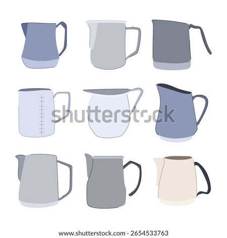 milk frothing pitcher set cartoon. steel jug, spout handle, latte art milk frothing pitcher sign. isolated symbol vector illustration