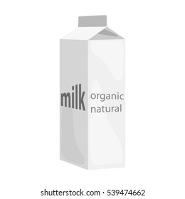 Milk gable top carton package icon in monochrome style isolated on white background. Milk product and sweet symbol stock vector illustration.