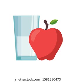 Milk glass and apple design, Liquid drink beverage breakfast fresh natural dairy and healthy theme Vector illustration