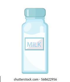 Milk in a glass bottle icon flat style. Isolated on white background. Vector illustration